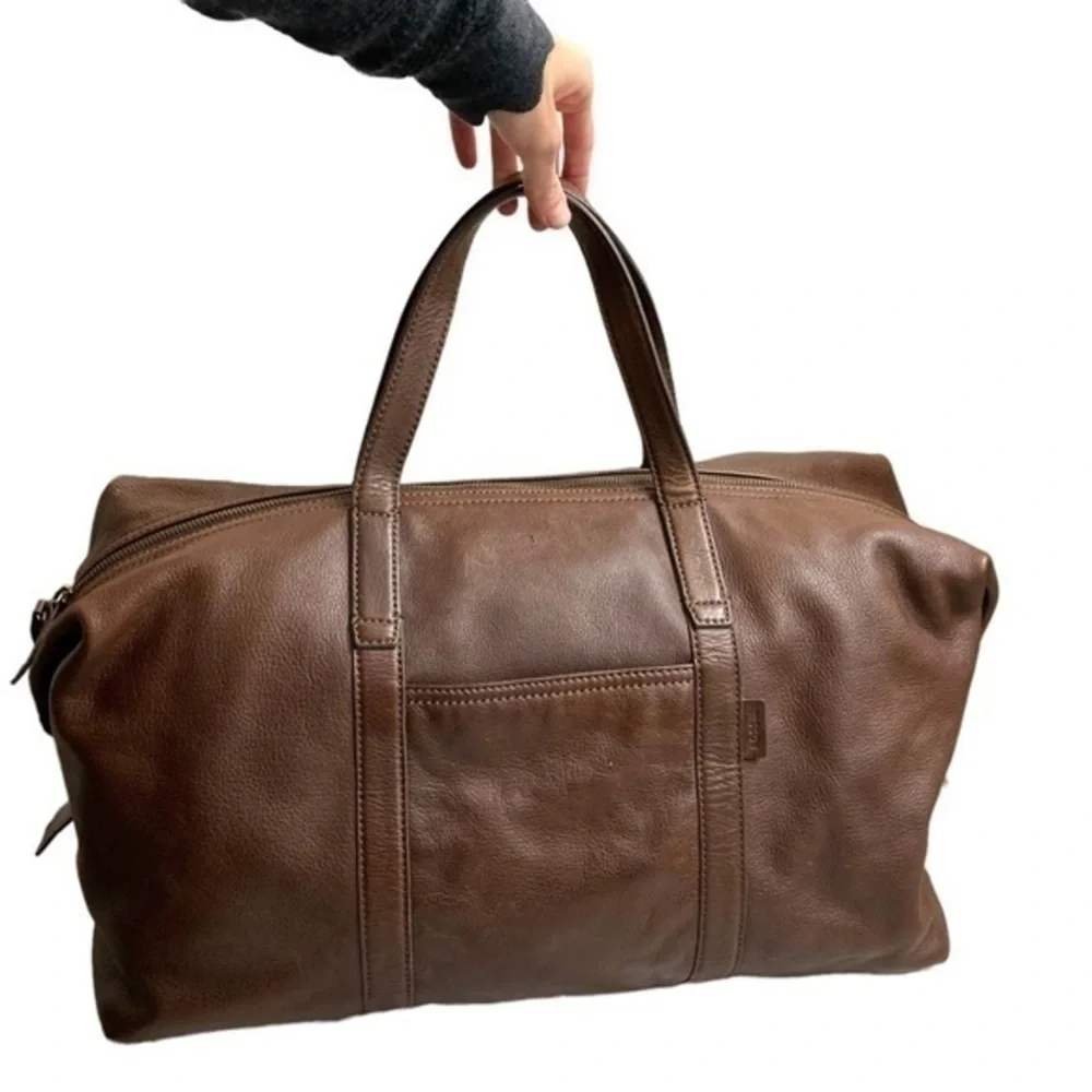 Fossil brown leather duffle travel bag unisex awesome